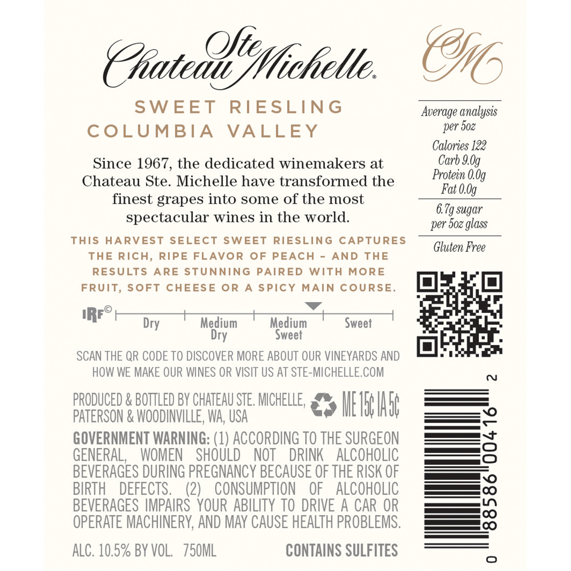 slide 2 of 8, Chateau Ste. Michelle Harvest Select Riesling, Sweet White Wine, 750 mL Bottle, 750 ml