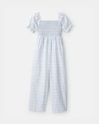 Carters Girls Plaid Smocked Jumpsuit - Blue Blue 8