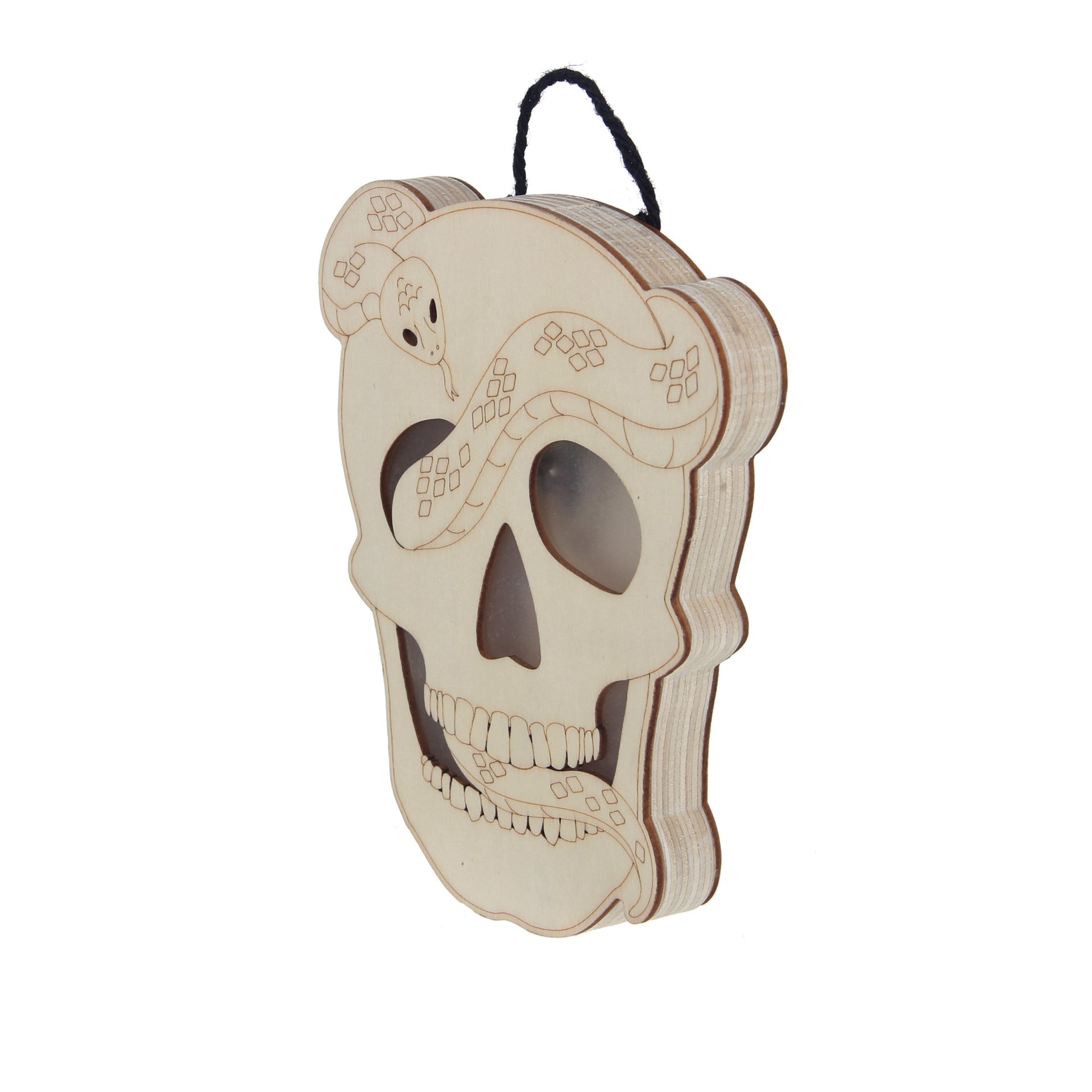 slide 2 of 3, 8" Skull With Snake Diy Led Plywood Decor By Make Market, 8 in