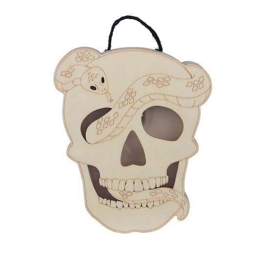 slide 1 of 3, 8" Skull With Snake Diy Led Plywood Decor By Make Market, 8 in