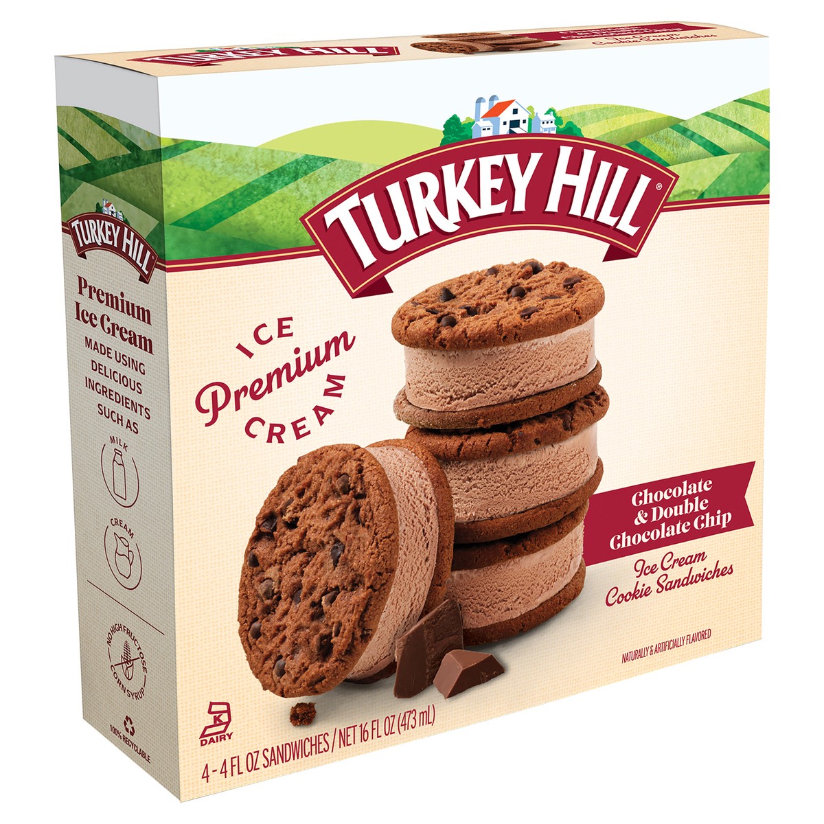 slide 3 of 4, Turkey Hill Chocolate & Double Chocolate Chip Ice Cream Cookie Sandwich, 4 ct