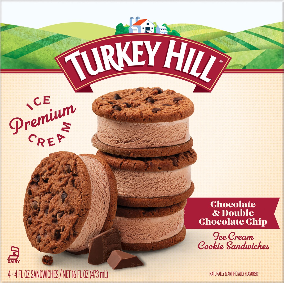 slide 2 of 4, Turkey Hill Chocolate & Double Chocolate Chip Ice Cream Cookie Sandwich, 4 ct