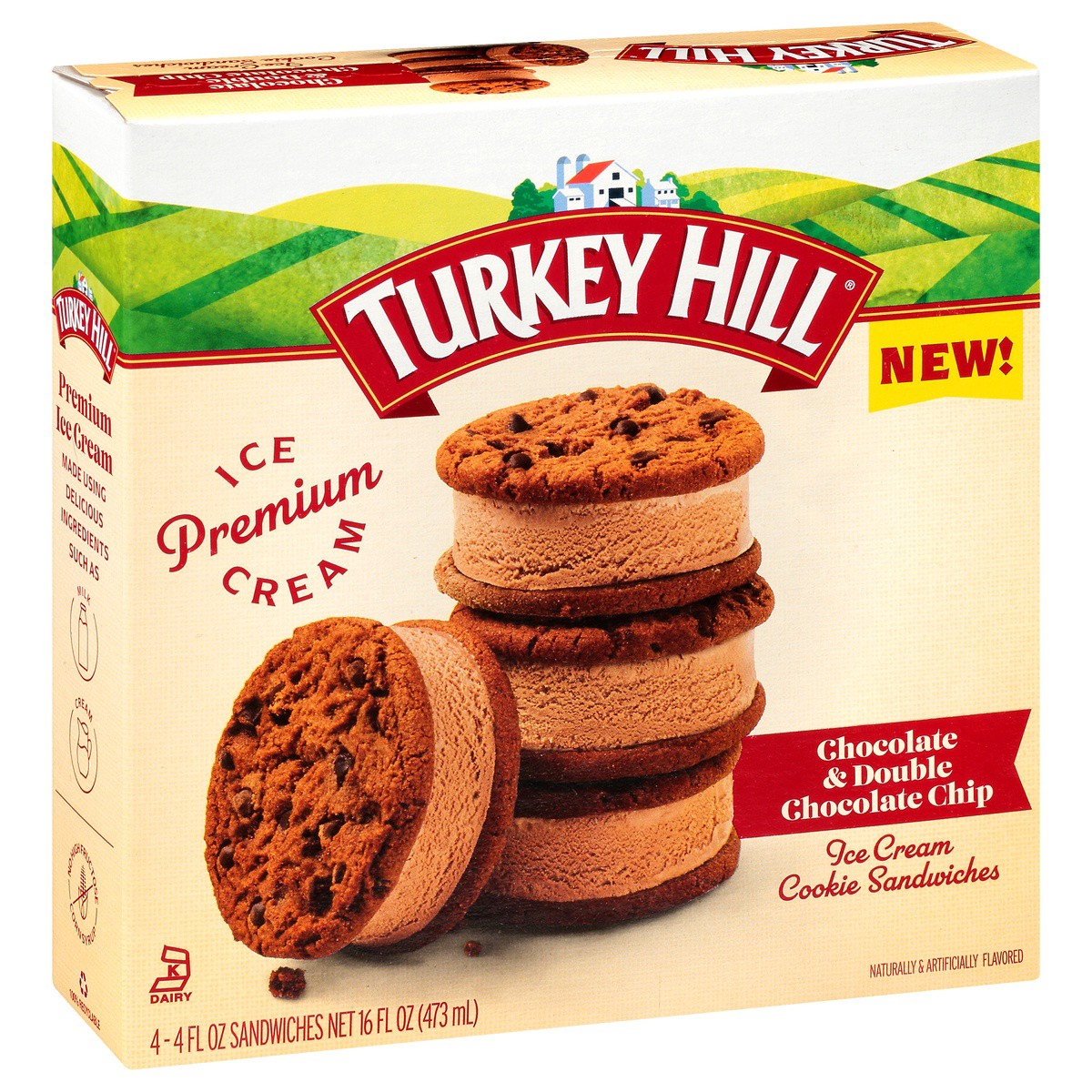 slide 1 of 4, Turkey Hill Chocolate & Double Chocolate Chip Ice Cream Cookie Sandwich, 4 ct