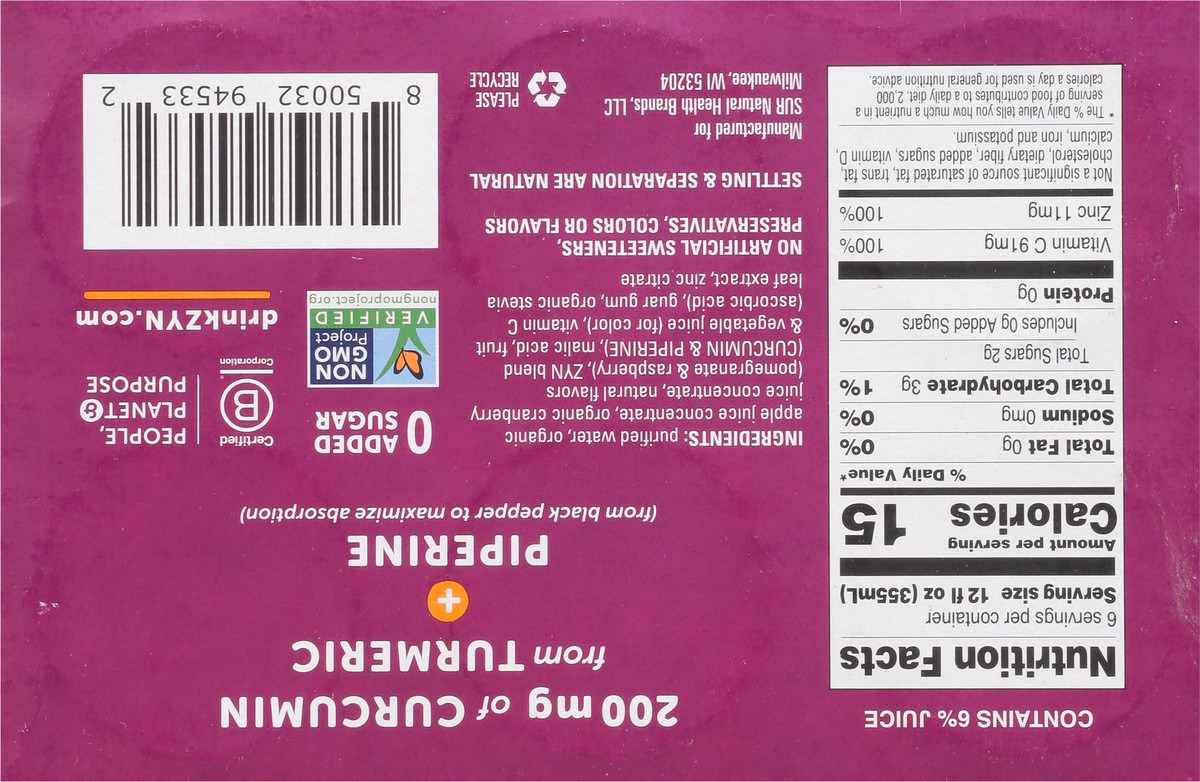 slide 9 of 13, Zyn Pomegranate Cranberry Flavor Turmeric Wellness Antioxidant Drinks, 6 ct