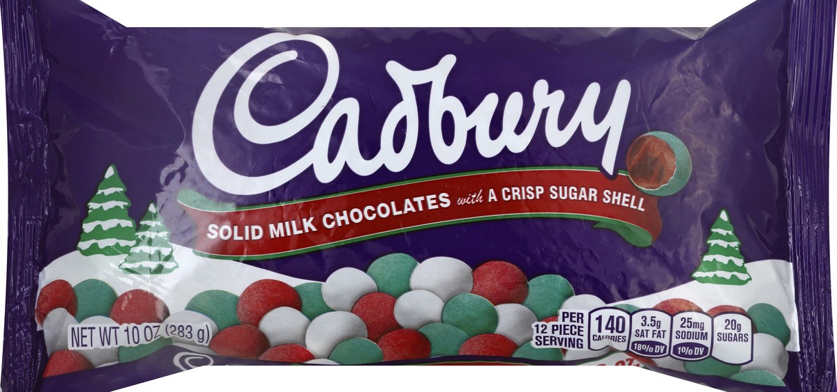slide 5 of 5, Cadbury Holiday Candy Coated Solid Milk Chocolate Snowballs, 10 oz