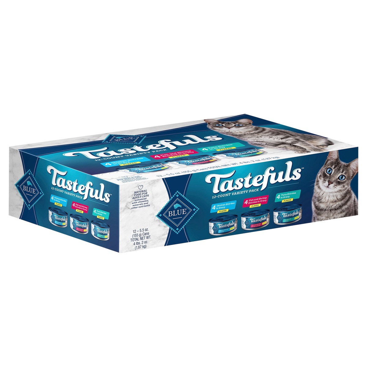 slide 2 of 3, Blue Buffalo Tastefuls Wet Cat Food Flaked Chicken Shrimp & Tuna Entrée In Gravy, 12 ct; 5.5 oz