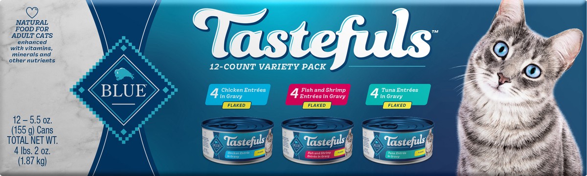 slide 3 of 3, Blue Buffalo Tastefuls Wet Cat Food Flaked Chicken Shrimp & Tuna Entrée In Gravy, 12 ct; 5.5 oz