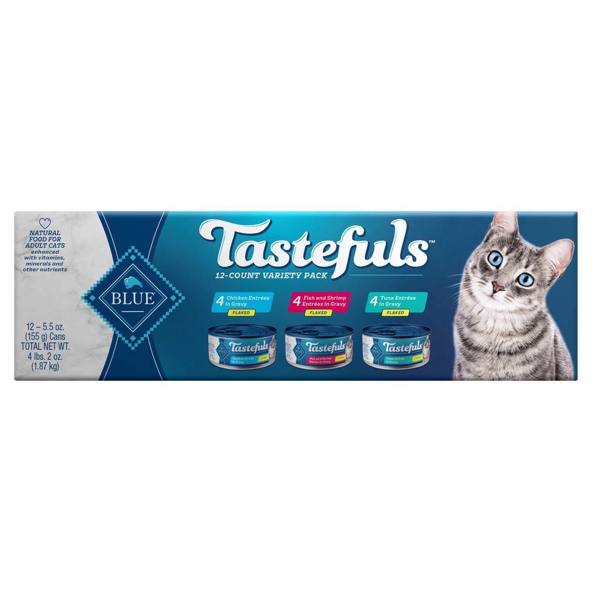 slide 1 of 3, Blue Buffalo Tastefuls Wet Cat Food Flaked Chicken Shrimp & Tuna Entrée In Gravy, 12 ct; 5.5 oz