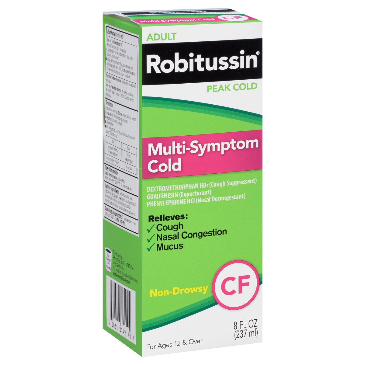 slide 2 of 9, Robitussin Peak Cold Multi-Symptom Cold CF, Cold and Cough Medicine for Adults - 8 Fl Oz Bottle, 8 fl oz