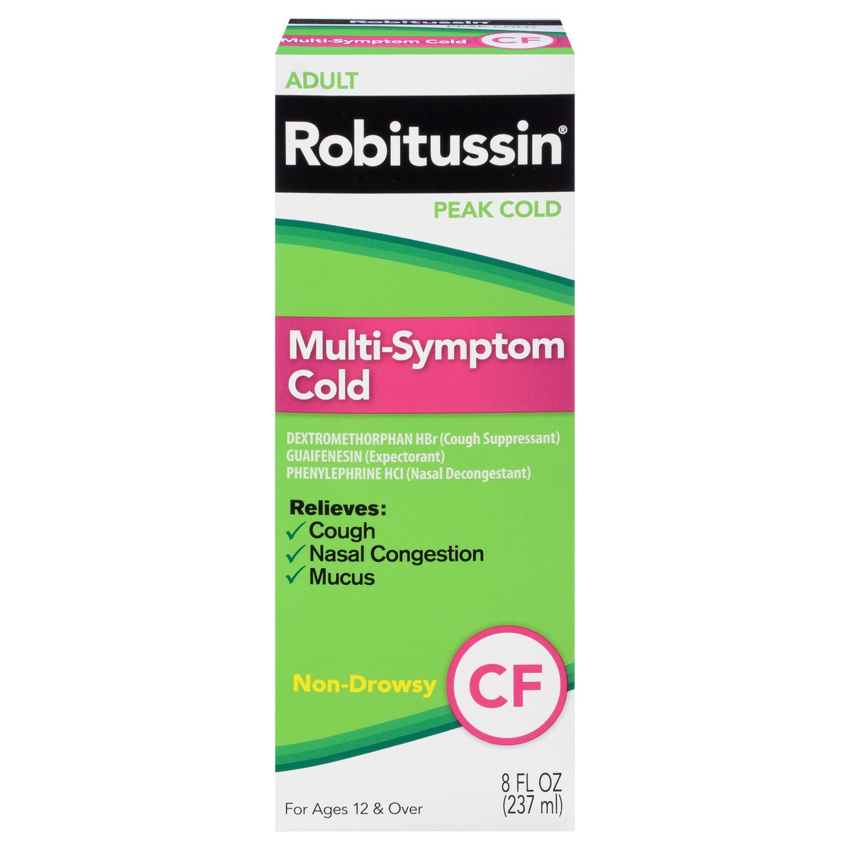 slide 1 of 9, Robitussin Peak Cold Multi-Symptom Cold CF, Cold and Cough Medicine for Adults - 8 Fl Oz Bottle, 8 fl oz