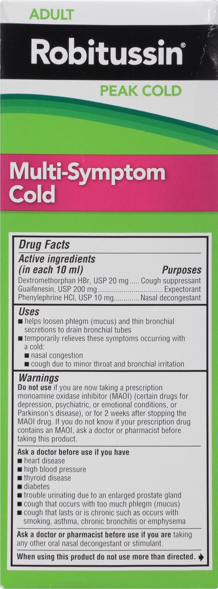 slide 5 of 9, Robitussin Peak Cold Multi-Symptom Cold CF, Cold and Cough Medicine for Adults - 8 Fl Oz Bottle, 8 fl oz