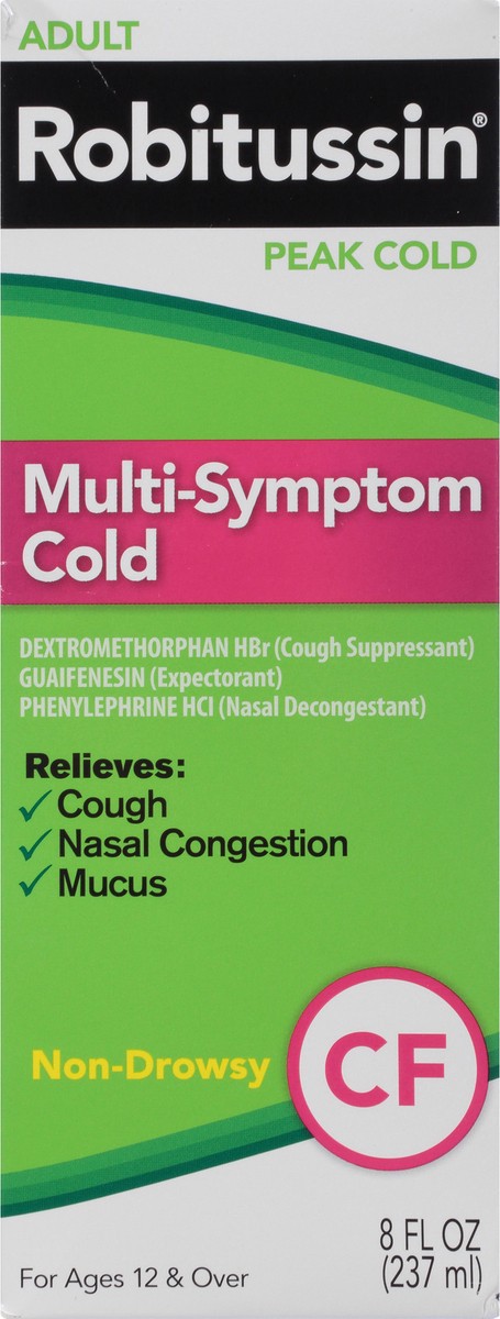 slide 6 of 9, Robitussin Peak Cold Multi-Symptom Cold CF, Cold and Cough Medicine for Adults - 8 Fl Oz Bottle, 8 fl oz