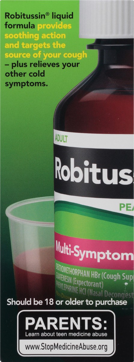 slide 8 of 9, Robitussin Peak Cold Multi-Symptom Cold CF, Cold and Cough Medicine for Adults - 8 Fl Oz Bottle, 8 fl oz