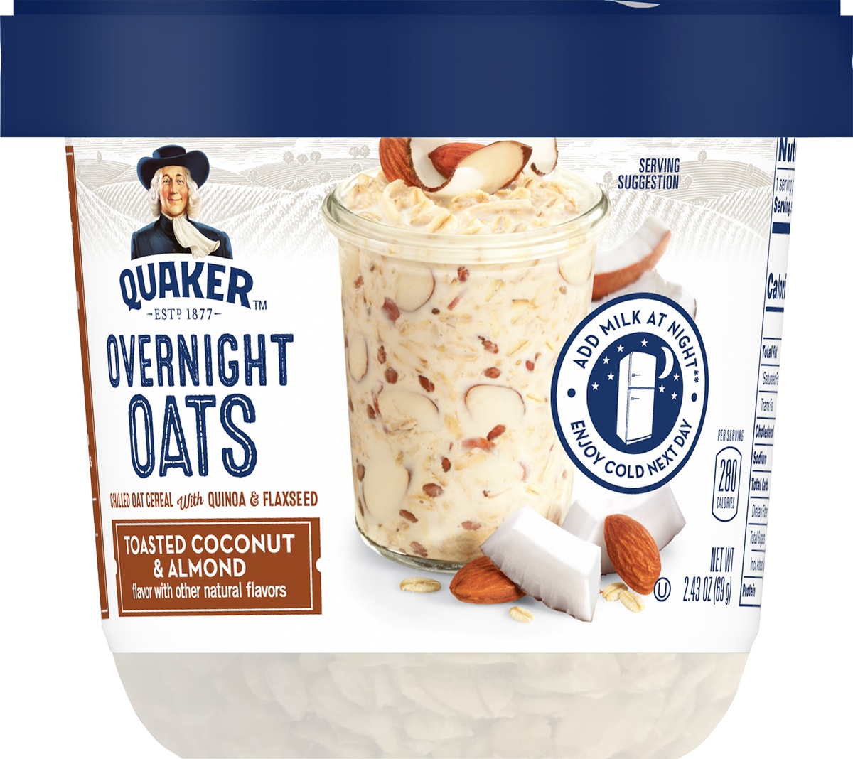 slide 6 of 6, Quaker Overnight Oats Toasted Coconut & Almond Crunch, 2.43 oz