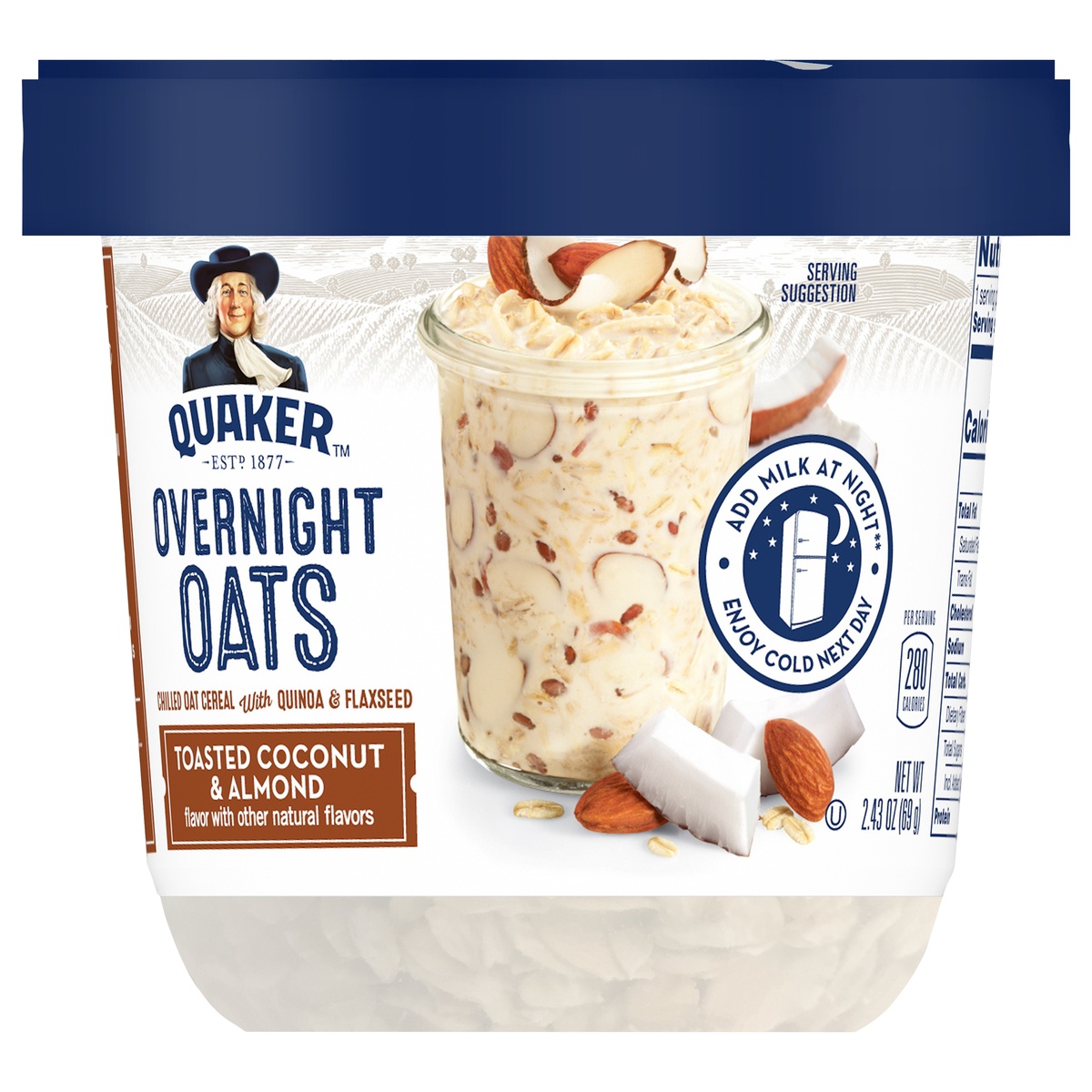 slide 1 of 6, Quaker Overnight Oats Toasted Coconut & Almond Crunch, 2.43 oz