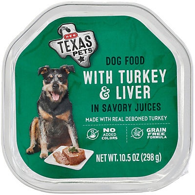 slide 1 of 1, H-E-B Turkey & Liver in Savory Juices Wet Dog Food, 10.5 oz