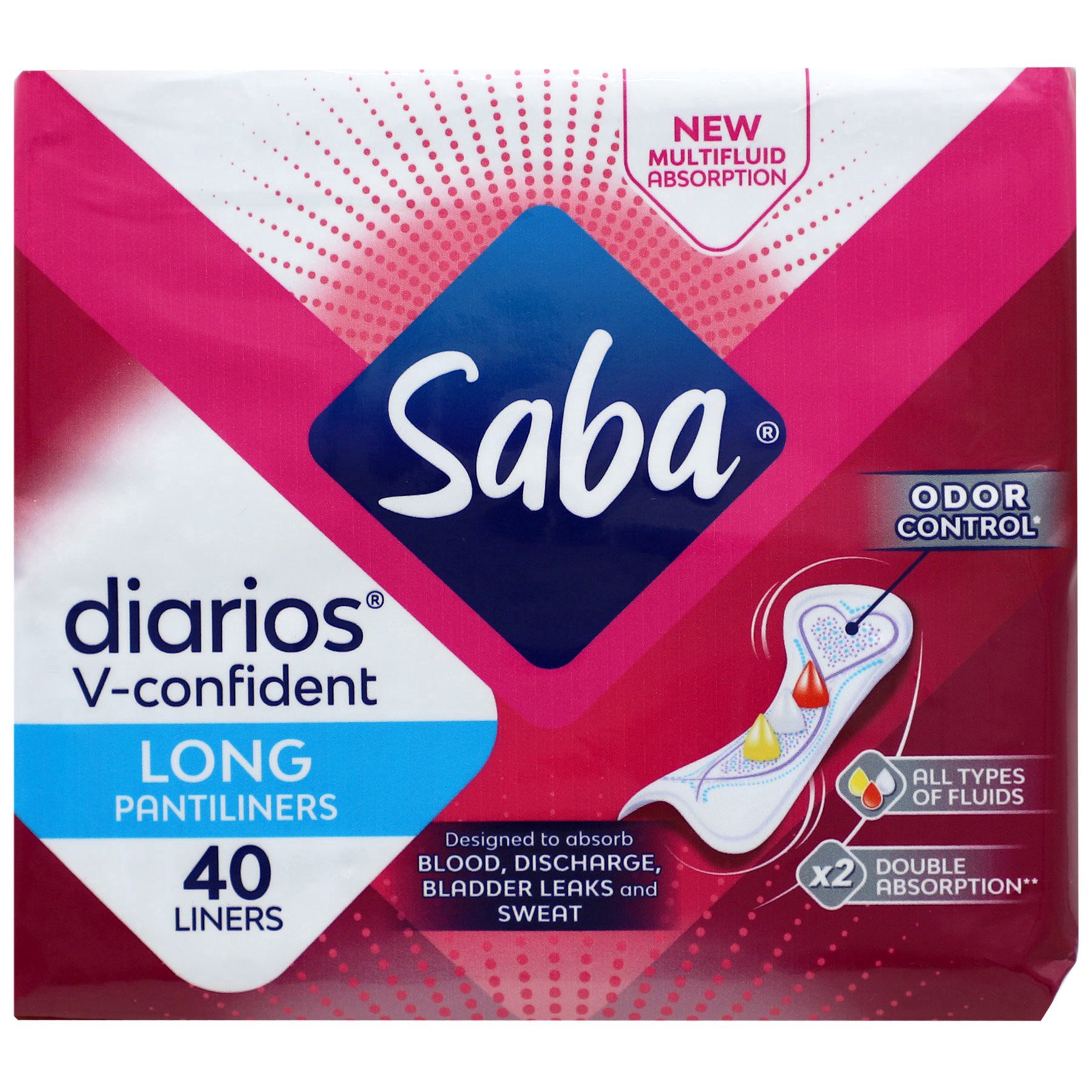 slide 1 of 1, Saba V-Confident Pantiliners - Long, 40 ct