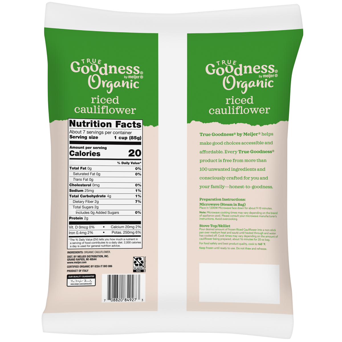 slide 2 of 5, True Goodness Organic Riced Cauliflower, 20 oz, 20 oz