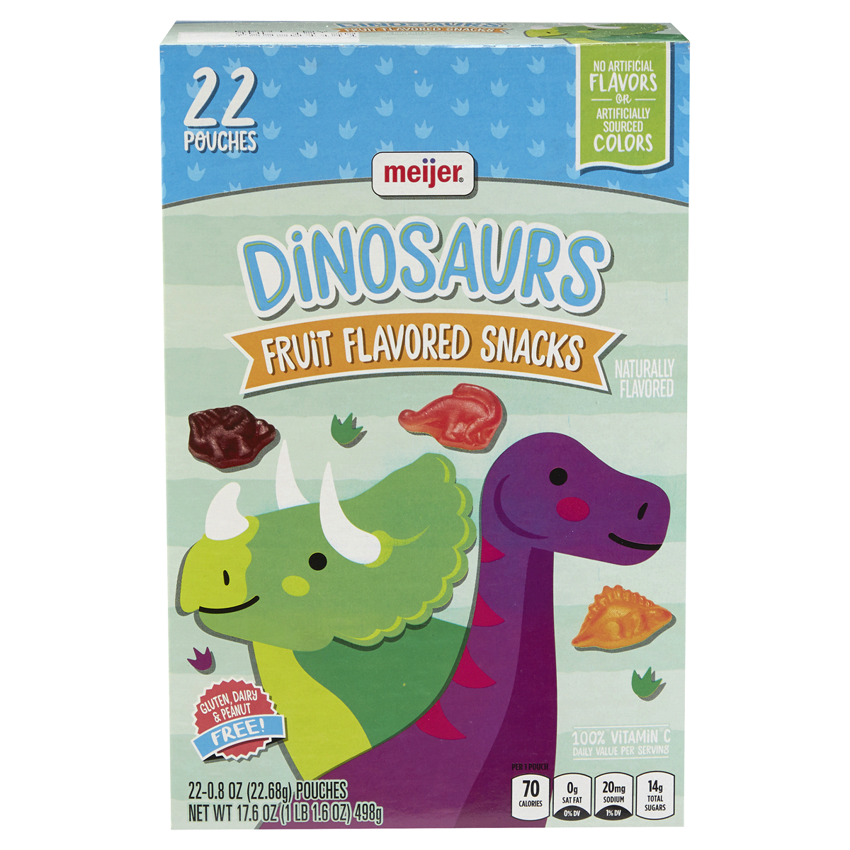 slide 1 of 5, Meijer Dinosaurs Fruit Snacks, 22 ct