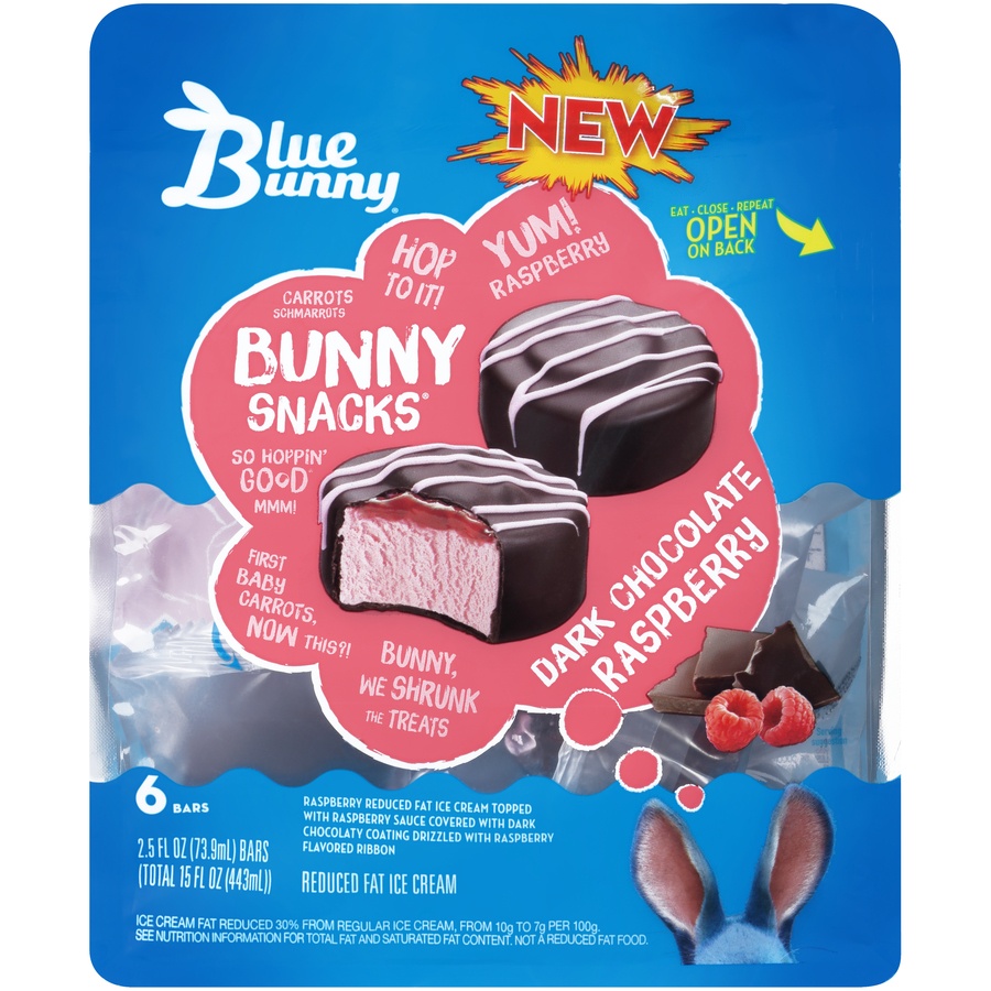 slide 1 of 8, Blue Bunny Ice Cream, Reduced Fat, Dark Chocolate Raspberry, 6 ct