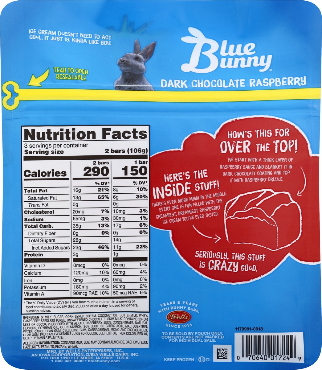 slide 8 of 8, Blue Bunny Ice Cream, Reduced Fat, Dark Chocolate Raspberry, 6 ct