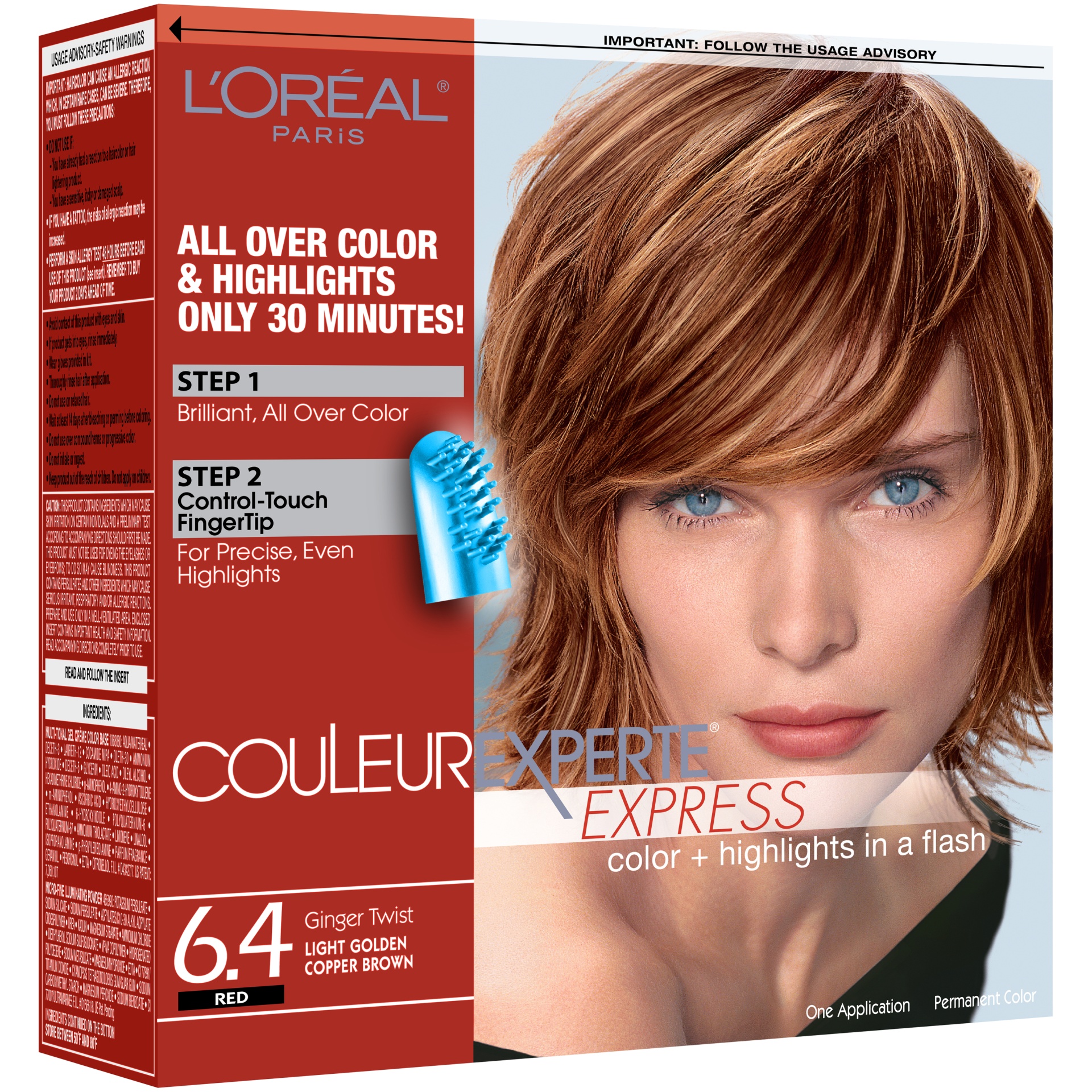 slide 3 of 8, L'Oréal Couleur Experte Express Color & Highlights in a Flash, Red Ginger Twist Light Golden Copper Brown 6.4, 1 kit