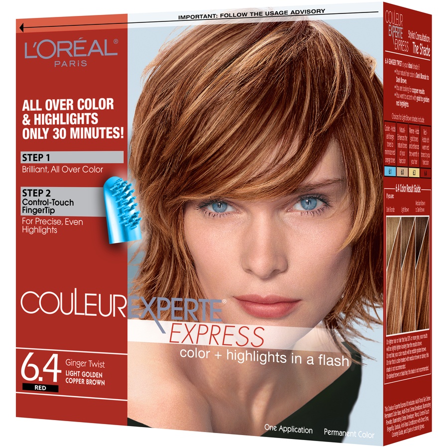 slide 4 of 8, L'Oréal Couleur Experte Express Color & Highlights in a Flash, Red Ginger Twist Light Golden Copper Brown 6.4, 1 kit