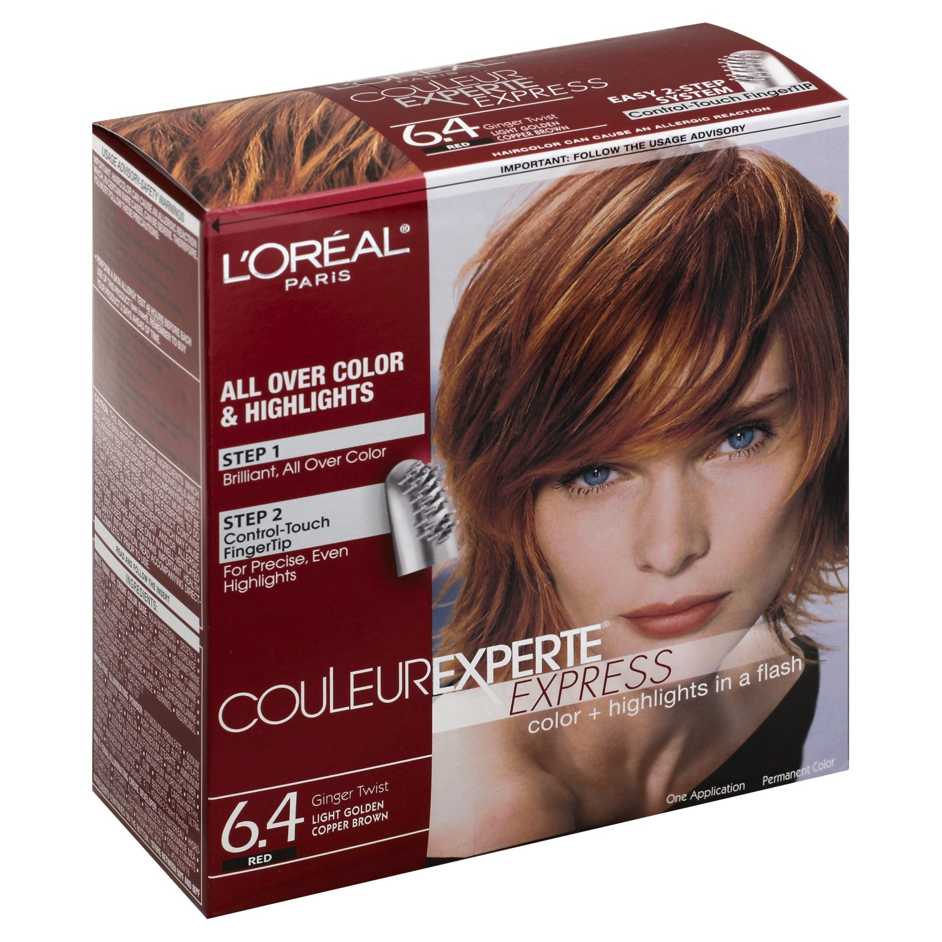 slide 1 of 8, L'Oréal Couleur Experte Express Color & Highlights in a Flash, Red Ginger Twist Light Golden Copper Brown 6.4, 1 kit