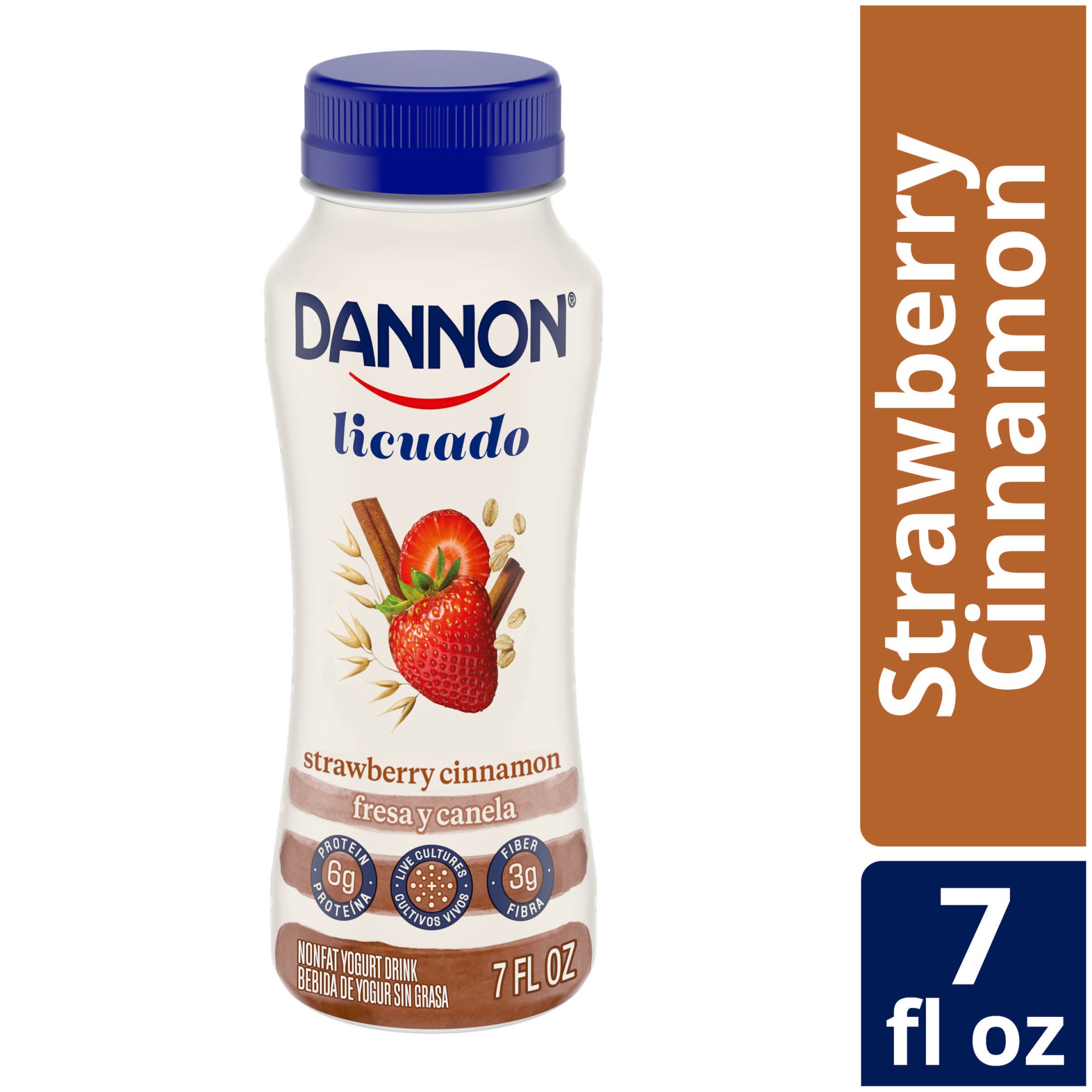 slide 1 of 7, Dannon Nonfat Yogurt Strawberry Cinnamon Licuado, 7 fl oz