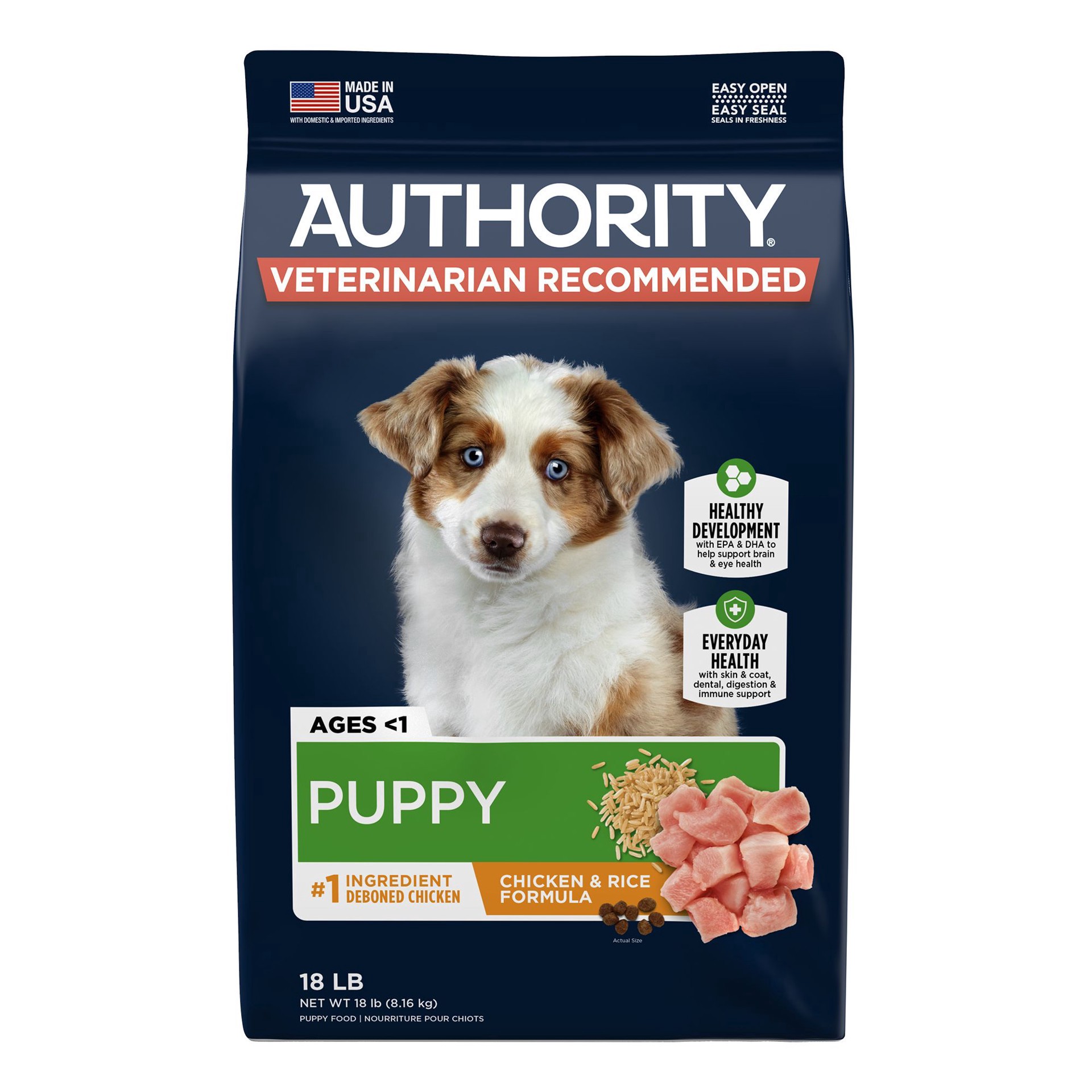 slide 1 of 1, Authority® Everyday Health Puppy Dry Dog Food - Chicken & Rice, 18 lb