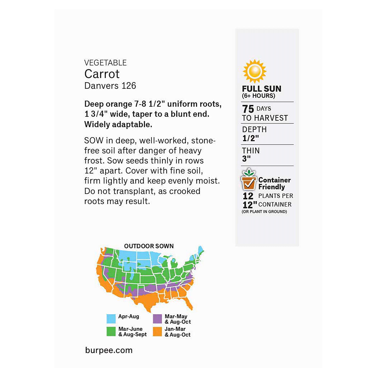 slide 3 of 5, Burpee Carrot Danvers 126 Half Long Seeds, 1 ct