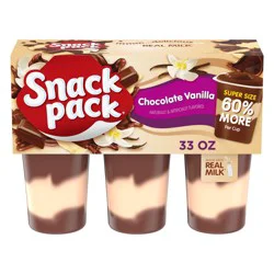 Snack Pack Super Size Chocolate Vanilla Flavored Pudding, 5.5 oz Pudding Cups, 6 Count