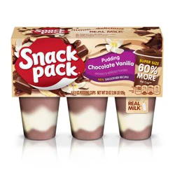 Snack Pack Super Size Chocolate Vanilla Flavored Pudding, 5.5 oz Pudding Cups, 6 Count