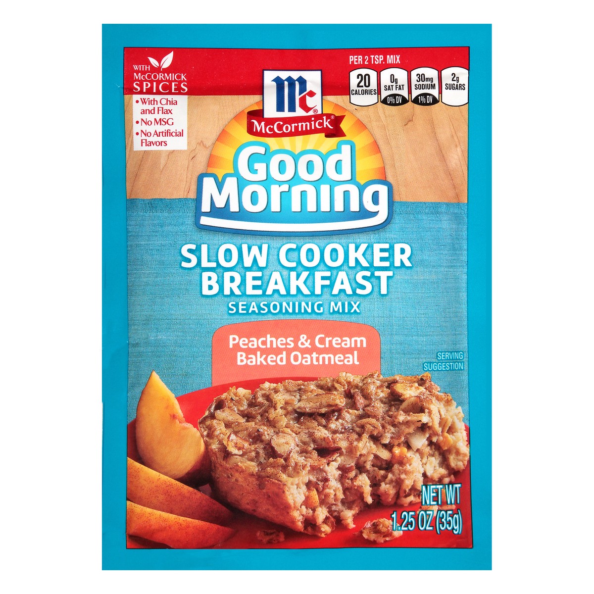 slide 5 of 11, McCormick Good Morning Peaches & Cream Baked Oatmeal Slow Cooker Breakfast Seasoning Mix 1.25 oz. Packet, 1.25 oz