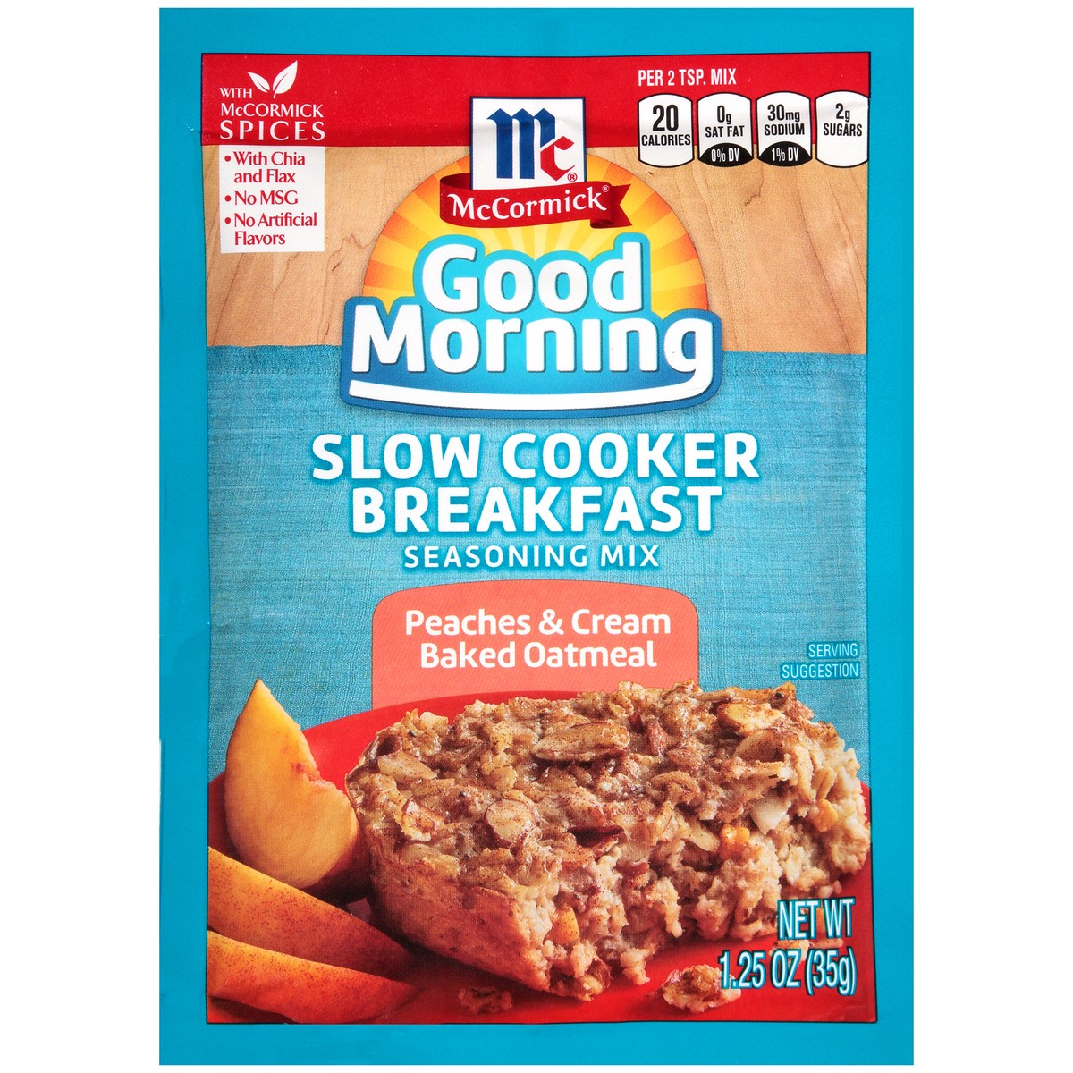 slide 1 of 11, McCormick Good Morning Peaches & Cream Baked Oatmeal Slow Cooker Breakfast Seasoning Mix 1.25 oz. Packet, 1.25 oz