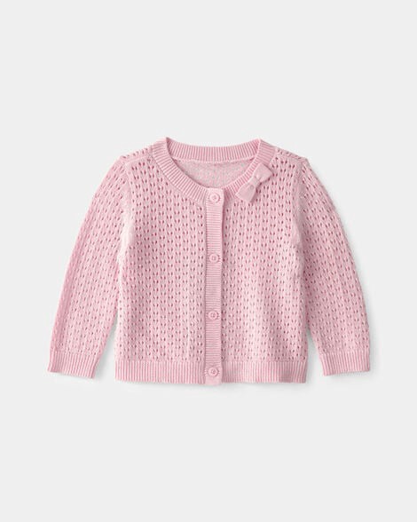 slide 1 of 3, Oshkosh Baby Girl Bow Pointelle Button-Up Cardigan Sweater - Pink - 18M, 1 ct