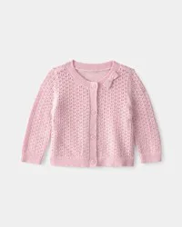 Oshkosh Baby Girl Bow Pointelle Button-Up Cardigan Sweater - Pink - 18M
