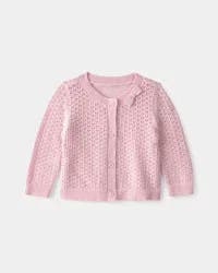 Oshkosh Baby Girl Bow Pointelle Button-Up Cardigan Sweater - Pink - 18M