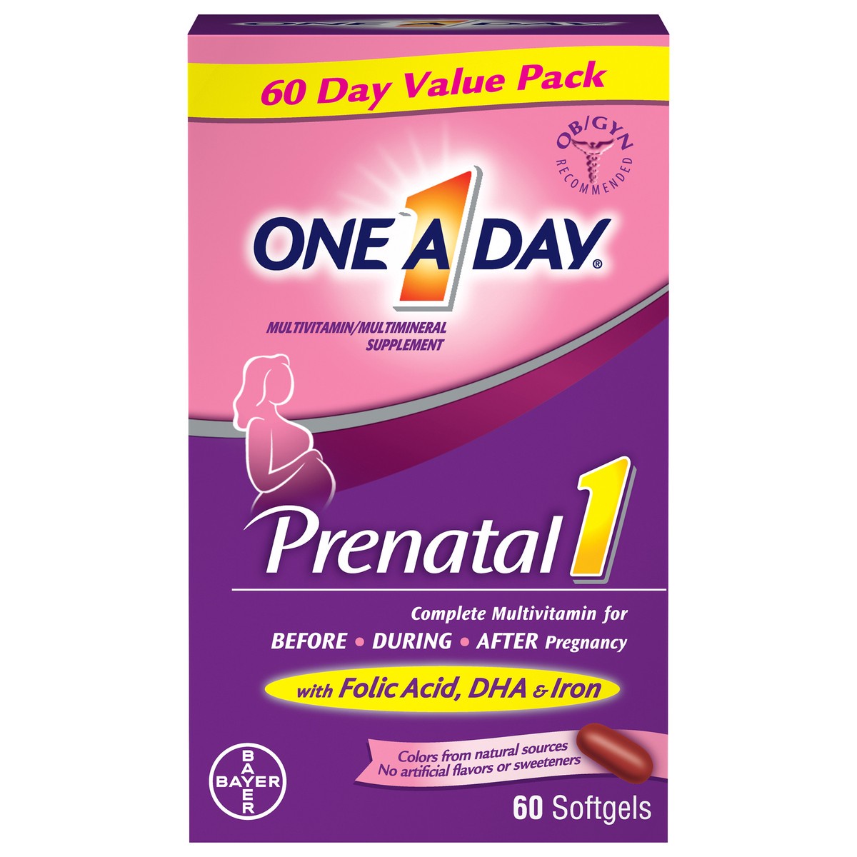 slide 1 of 6, One A Day Prenatal 1 Multivitamin Softgels 60 ea Box, 60 ct