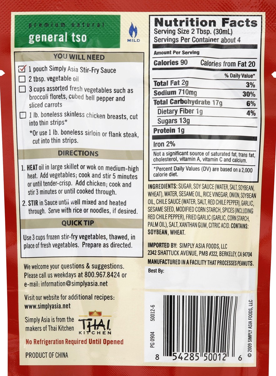 slide 6 of 6, Simply Asia General Tsao Stir-Fry Sauce, 4.2 oz