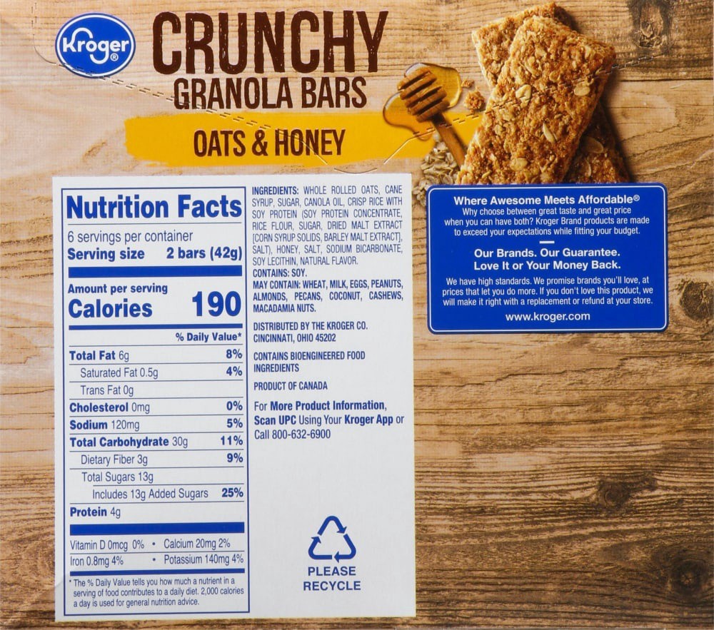 slide 2 of 2, Kroger Crunchy Granola Bars - Oats & Honey, 12 ct; 0.74 oz