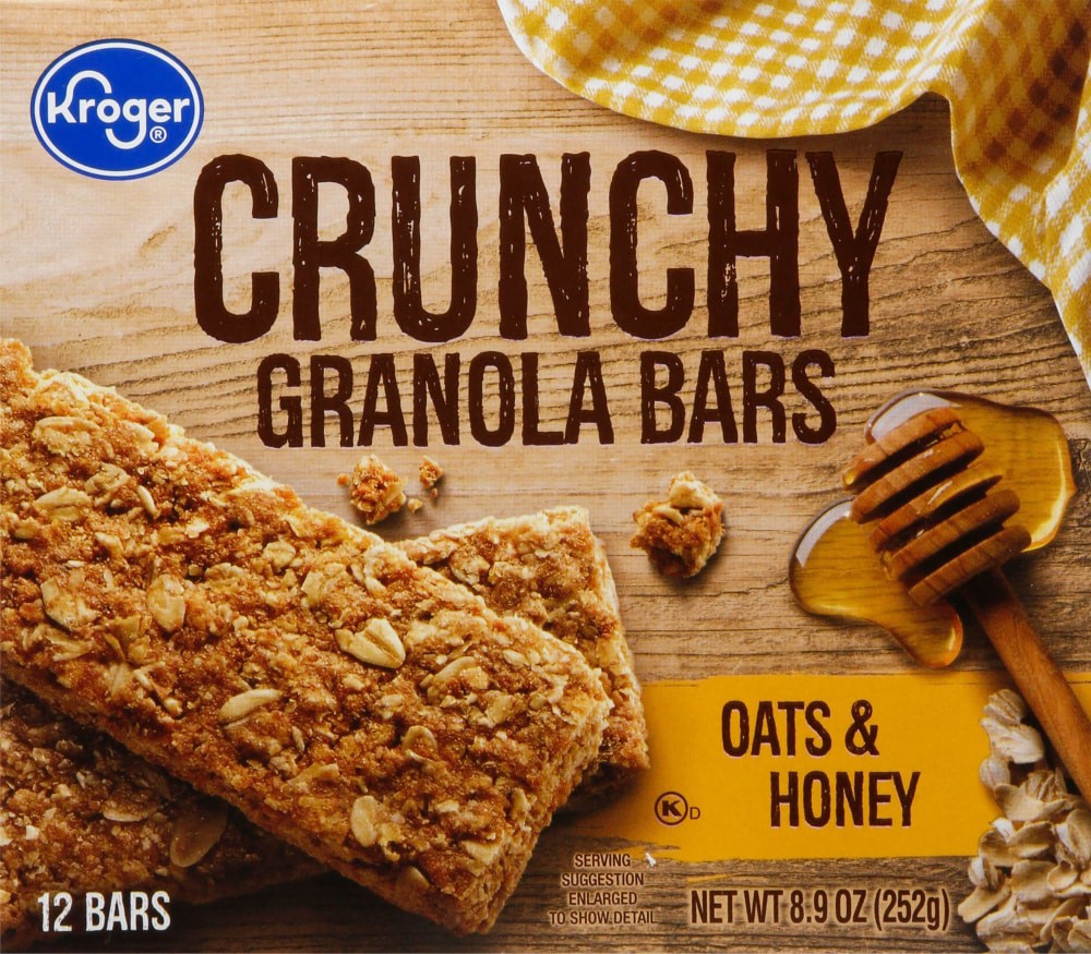 slide 1 of 2, Kroger Crunchy Granola Bars - Oats & Honey, 12 ct; 0.74 oz