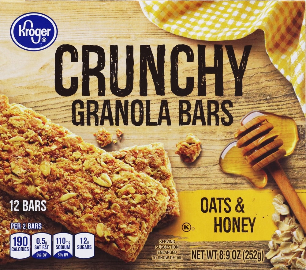 slide 1 of 1, Kroger Crunchy Granola Bars - Oats & Honey, 12 ct; 0.74 oz