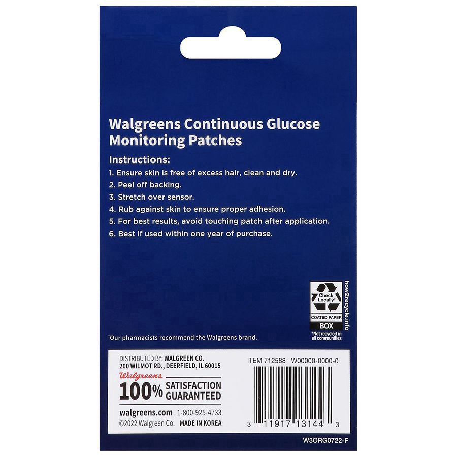 slide 2 of 2, Walgreens Universal Continuous Glucose Monitoring Patches, 10 ct