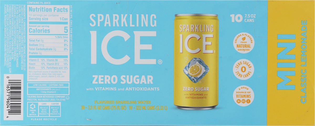 slide 15 of 15, Sparkling ICE Zero Sugar Classic Lemonade Mini Sparkling Water 10 - 7.5 fl oz Cans, 10 ct