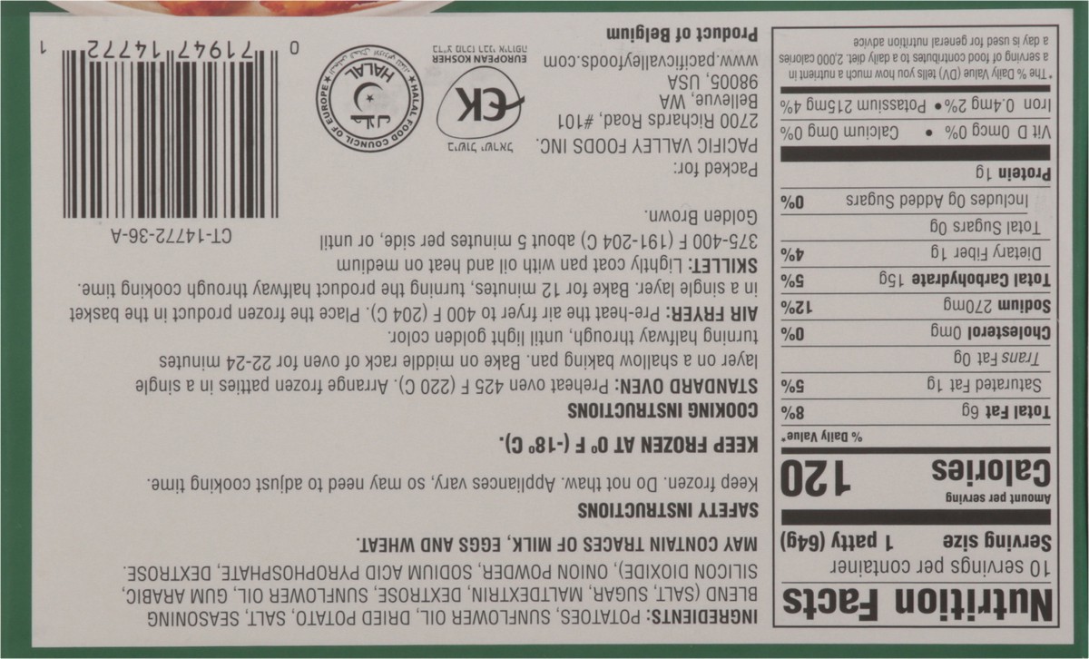 slide 4 of 13, Pacific Valley Tater Patties Hashbrown Potato Patties 10 ea, 10 ct