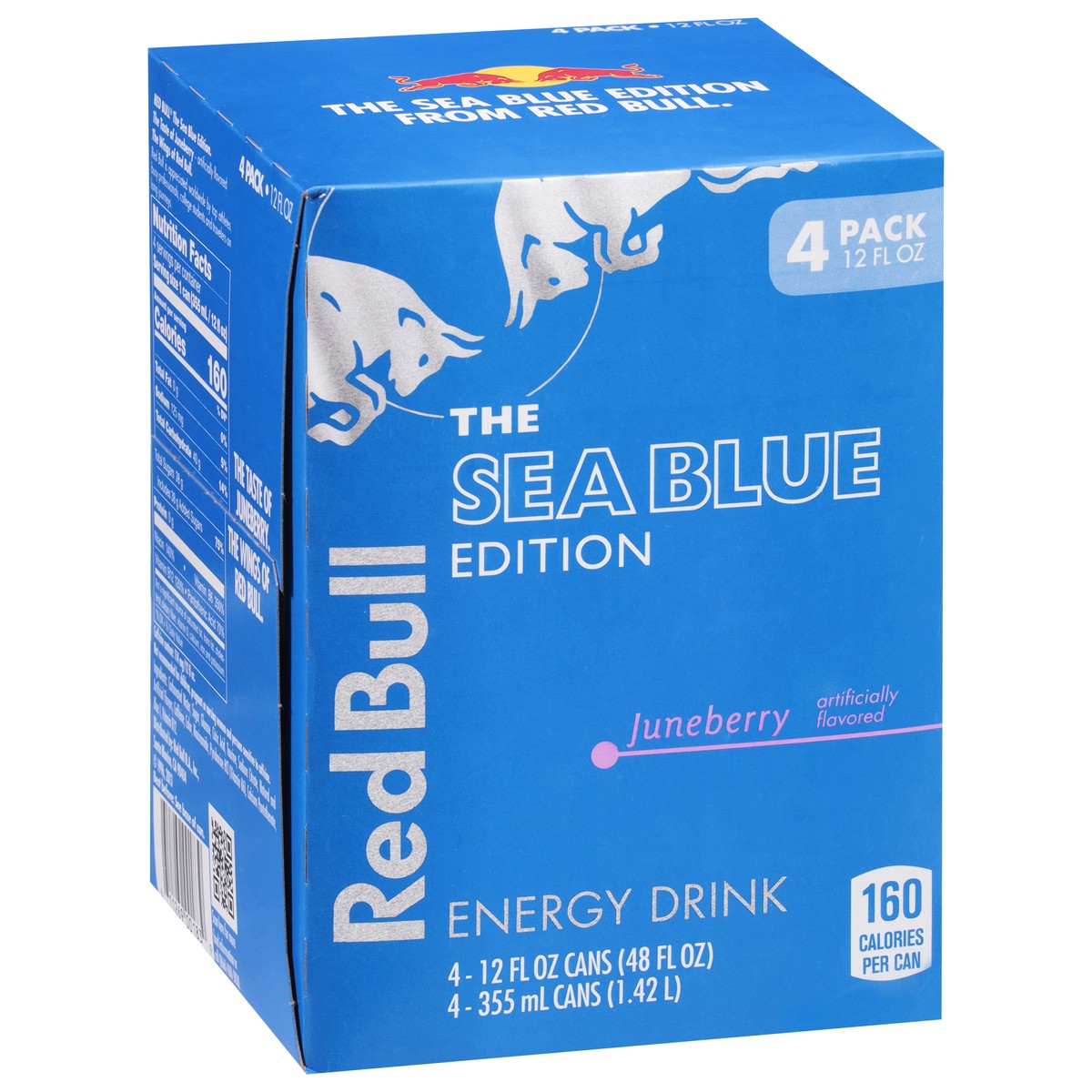 slide 5 of 12, Red Bull Sea Blue Edition Energy Drink, Juneberry, 114mg Caffeine, 12 fl oz, Pack of 4 Cans, 4 ct; 12 oz