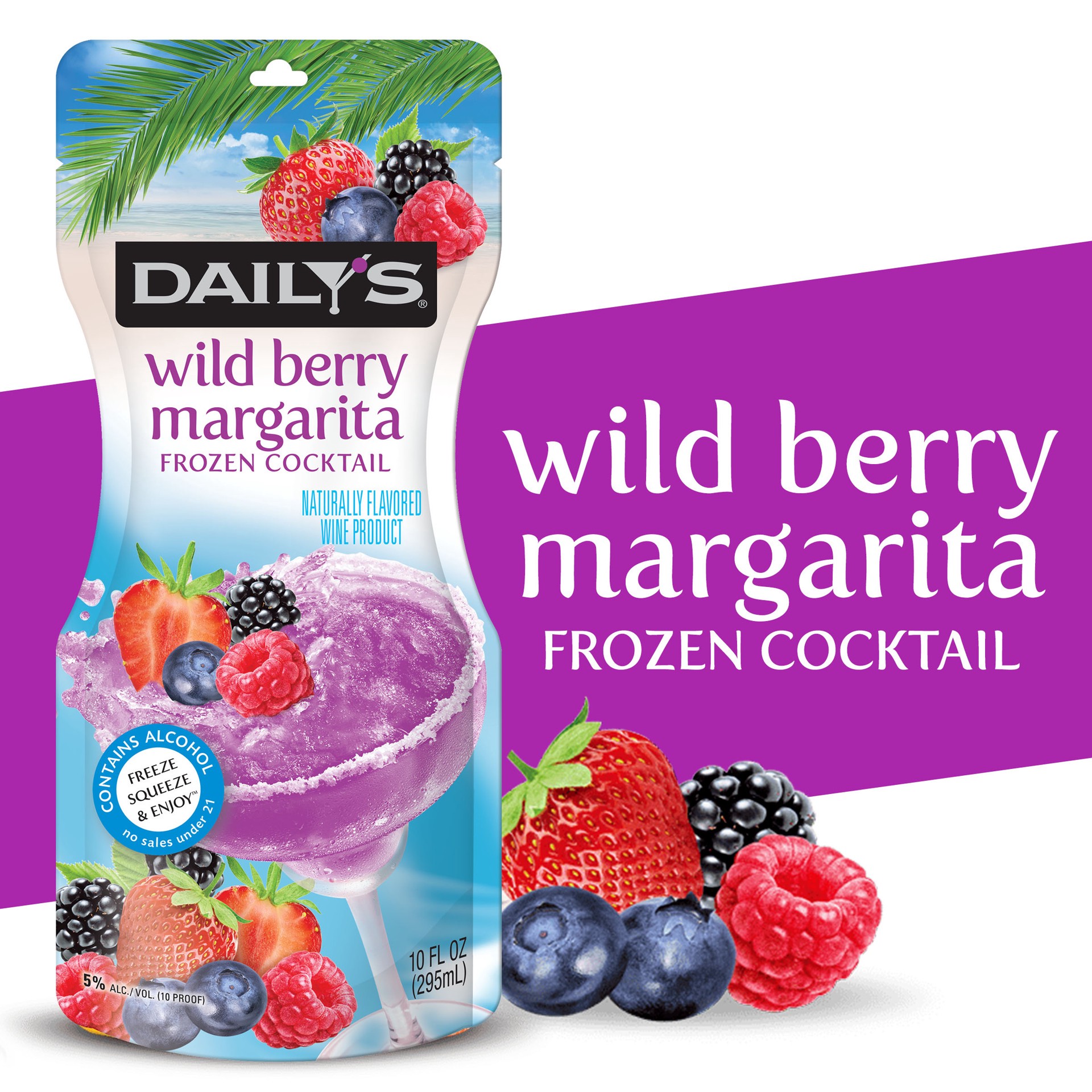 slide 1 of 9, Daily's Wild Berry Margarita Ready to Drink Frozen Cocktail, 10 FL OZ Pouch, 10 fl oz