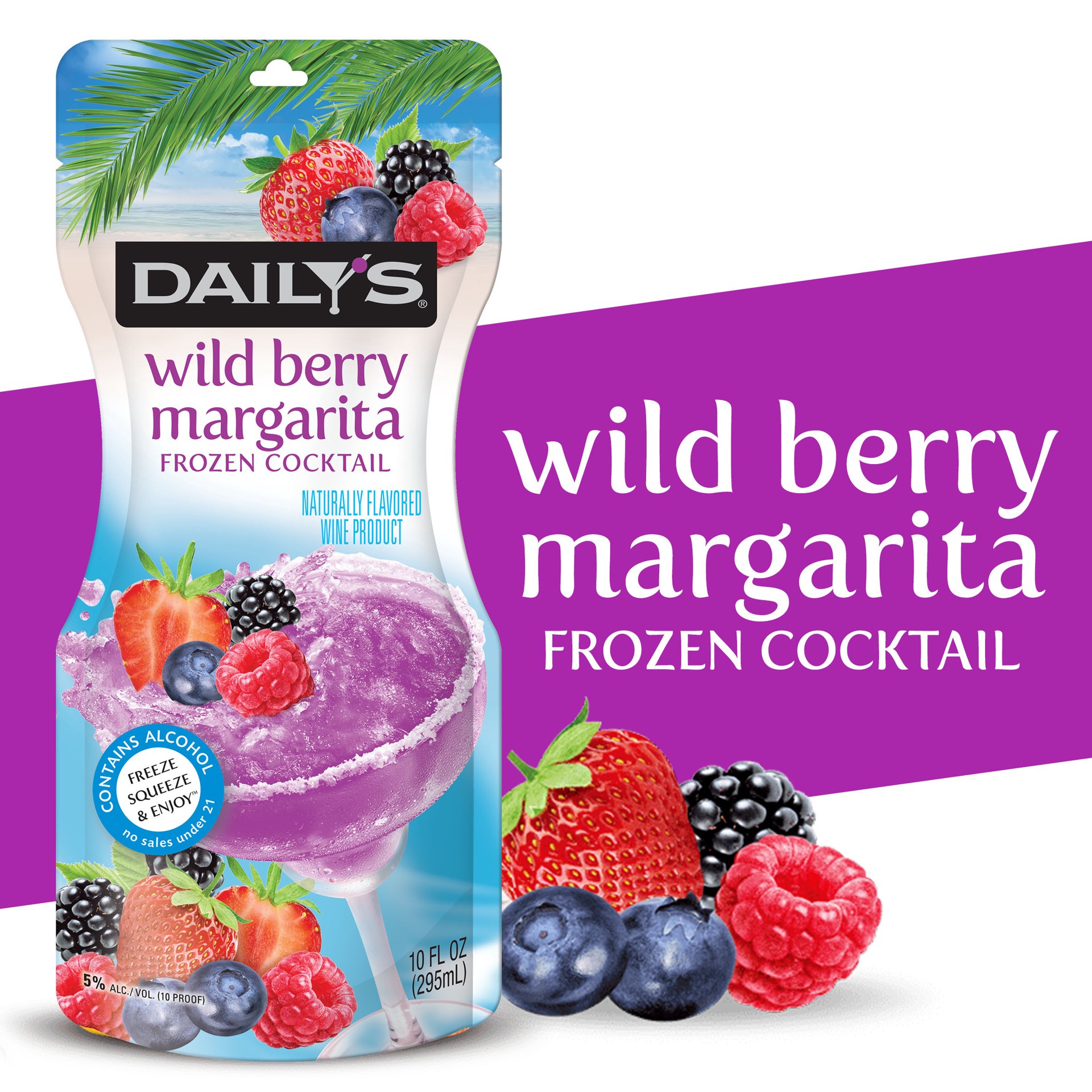 slide 1 of 9, Daily's Daily''s Wild Berry Margarita Ready to Drink Frozen Cocktail, 10 FL OZ Pouch, 10 fl oz