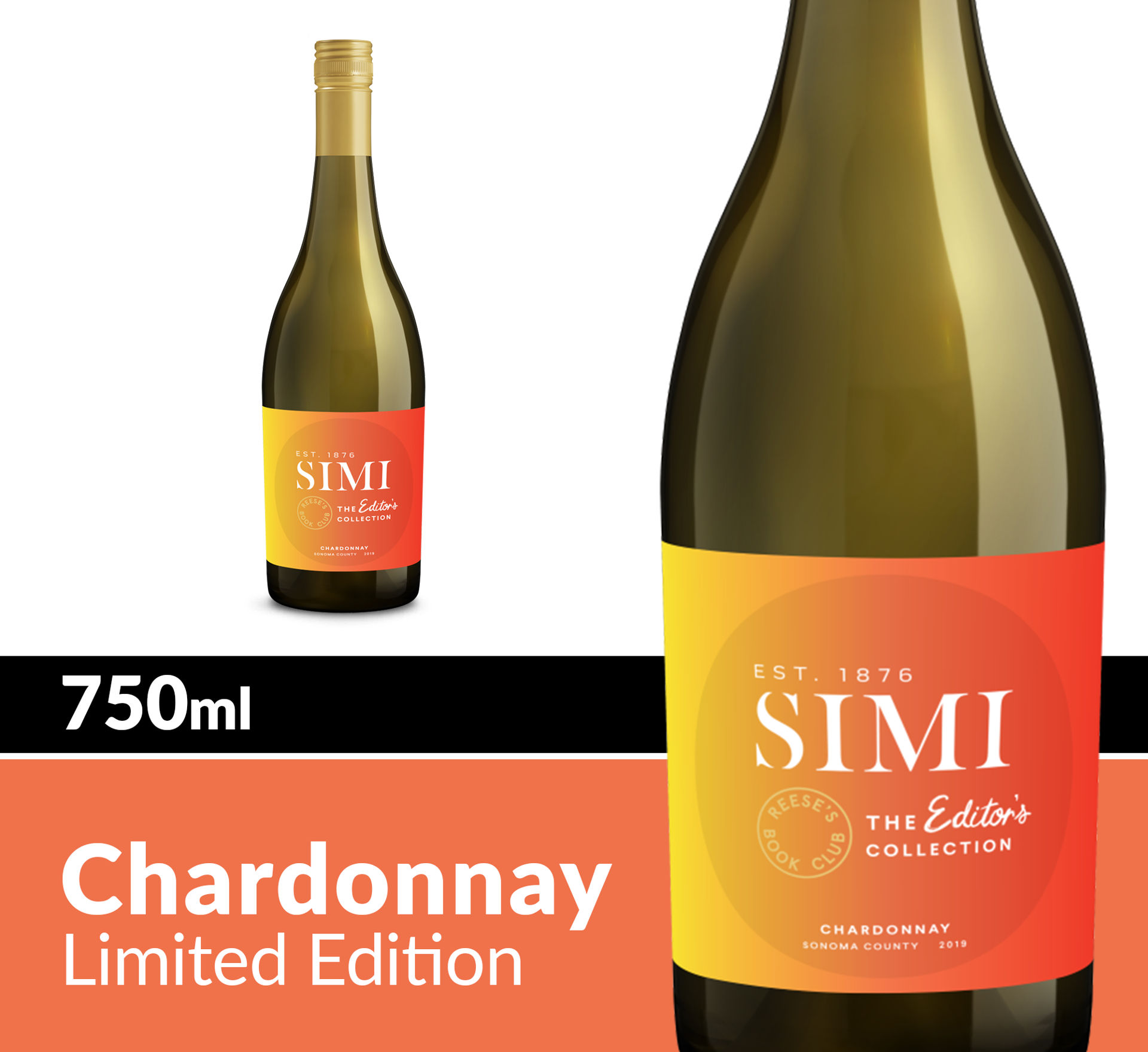 slide 2 of 3, SIMI The Editor's Collection Reese's Book Club Sonoma County Chardonnay White Wine, 750 mL Bottle, 25.36 fl oz